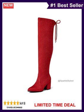 Women's Thigh High Over the Knee Block Heel Long Boots Faux Suede